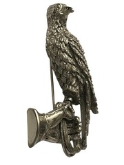 Tortolani Pewter Falcon & Falconer’s Gauntlet Brooch Detailed Pin Bird 3D Jewelr