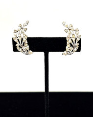 Vintage Signed BOGOFF Silver Tone CLEAR Rhinestone CLIMBER Clip Earrings 1.25″ L