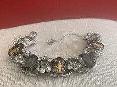 Vtg. D & E Rare Juliana 5 Link 7” Bracelet Silver Tone Black/ Green/ Gold BinM