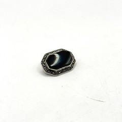 Vintage Art Deco 925 Sterling Silver Black Onyx Marcasite Brooch 1″ Pin Octagon
