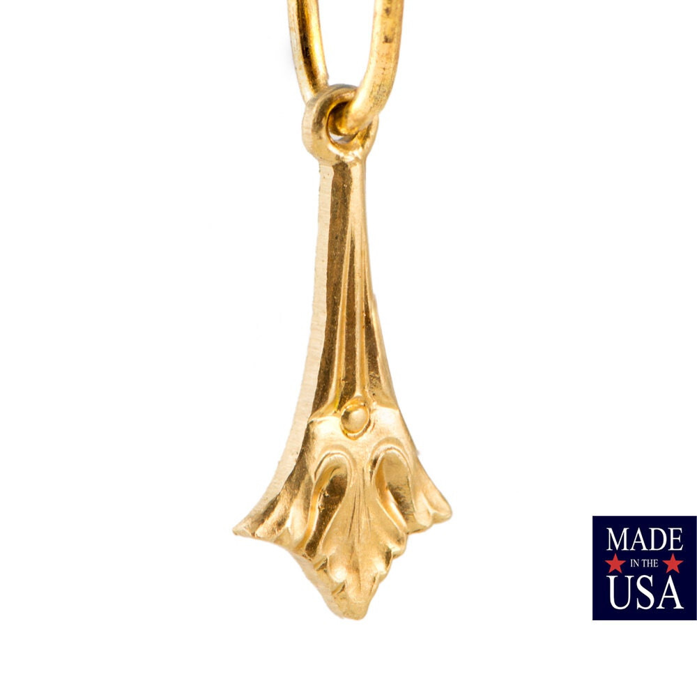 1 Loop Raw Brass Etched Deco Charm Drop 15x7mm (6) mtl499A
