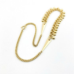Vintage B&B Gold Filled Curb Chain Necklace Ball Fringe 15.5in Signed