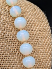 VINTAGE OPALITE OR OPALINE OPALESCENT GLASS BEAD NECKLACE HAND KNOTTED 23″