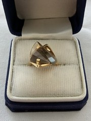 VINTAGE ESTATE STRELL 14k GOLD SMOKEY QUARTZ RING SIZE 4 FREE SHIPPING 🆓📬