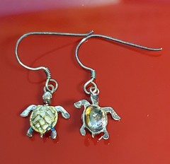 925 Signed Sea Turtle Earrings 1in Drop Vermeil Shell Sterling Silver VTG