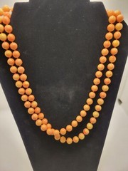 Vintage Double Strand Orange and Cream Beaded Necklace 22″ unsigned