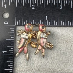 Vintage Brooch Pink Love Birds Gold Tone Enamel Lightweight