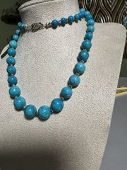 Vintage Jungle Turquoise Graduated Bead Necklace 24″ 58g ROC Clasp Artisan