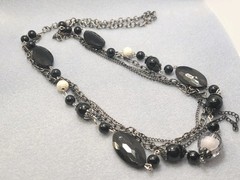 Black Multi-row Chain Plastic Beads Necklace 26in.