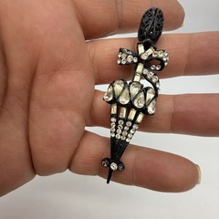 Vintage Signed HollyCraft Figural Rhinestone Umbrella Brooch Pin Read