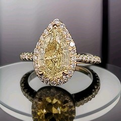 14k Yellow Gold Engagement Ring 2.50CT. Natural Pear cut Yellow Diamond GIA Cert