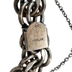 1950’s JMS Sterling Silver Multi Curb Link Charm Bracelet Heavy 44.9g Vintage