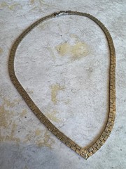 Vintage Gold Tone Flat Nugget V-Neck Choker Necklace 10K Plated