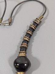 Vintage Black Ceramic Necklace Chunky Beads Bronze Tone Statement Tribal 25 in