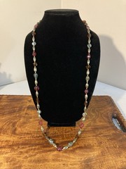 Vintage Glass, Acrylic & Gold Tone Beaded 36 in Long Strand Necklace