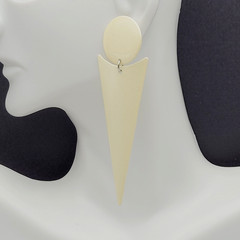Minimalist Geometric Long Drop Dangle Metal and Cream Enamel Vtg 1980s Earrings