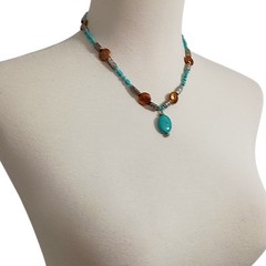 Turquoise Beaded Necklace Blue Howlite Nuggets Silver Tone Western Southwestern