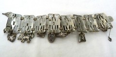 VINTAGE 1930’s MAN ON THE MOON EGYPTIAN REVIVAL ELEPHANT BUDDHA CHARMS BRACELET