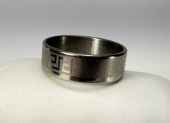 Vintage Silver Tone Greek Key Design Band Ring Size 11.25