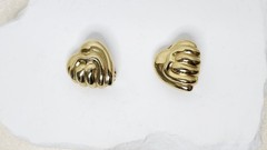 Vintage Erwin Pearl Gold-Tone Sculpted Ribbed Heart Design Clip-On Earrings