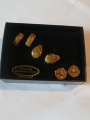 Vintage Diamond Dust Clip On 3 Gold Tone Sets