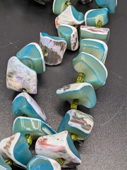 Vintage Teal Dyed Mother of Pearl Large Chip Bead Necklace