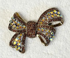Vintage Bow Brooch ROM Rhinestones AB Crystals Signed Royal Ontario Museum EUC