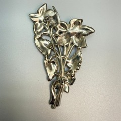Large Vintage Pot Metal Brooch Silver Tone Rhinestone Floral 30s 40s Era READ