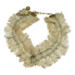 Vintage 1950s Victorian Revival Lace Ribbon Portrait Choker Necklace Unsigned