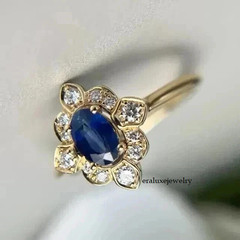2Ct Art Deco Style Lab Created Diamond Sapphire Engagement 14K Gold Finish Ring