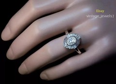 Cushion Halo 2CT Lab Created Diamond Art Deco Vintage Antique Ring 14K Gold Over