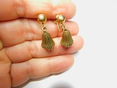 Signed JMS Gold Filled Fluted Bell Dangle Screw Back Earrings Vintage