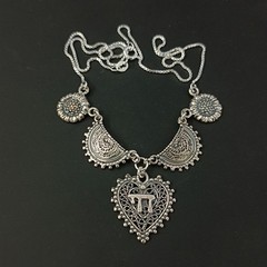 Chai Heart Necklace Filigree Silver Bib Folk Ethnic Judaica Life In Hebrew Gift