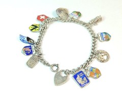Vintage REU 800 Enamel City Shield Euro 12 Charm Bracelet Silver Sterling