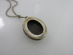 Edwardian Carved Shell Cameo B.S. 800 Wire Wrapped Pendant Necklace Scroll Chain