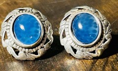 Vintage Jezlaine Sterling And Blue Chalcedony Post Earrings 5.61 Grams