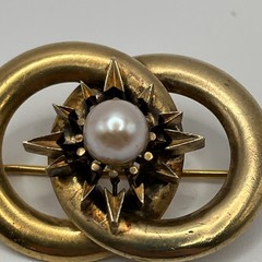 Antique Victorian 14k 18k Gold Love Knot Brooch Starburst Pearl Pin 8g