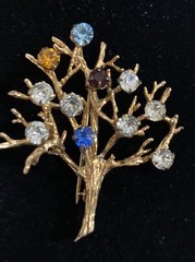 Vtg Sterling Silver gold Tone Multi Color Stone Detailed Tree Of Life Brooch