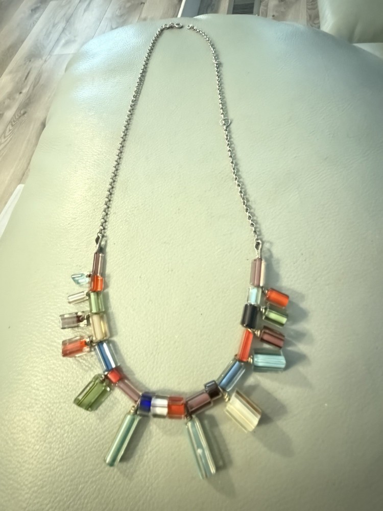 Vintage Glass Bead Sterling Silver Necklace Marked 925 India 20” #595