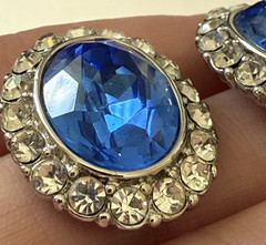 Yves Saint Laurent YSL Blue Faux Sapphire Faceted Cabochon Rhinestone Earrings
