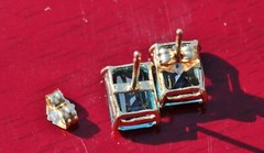 14k yellow gold earrings 3.0ct London blue topaz stud vintage handmade 1.5gr