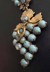 Antique Czech Glass Grape Cluster Necklace Brass Blue Bead Art Deco Neiger Style