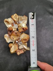 Vintage Mother of Pearl Shell Stretch Bracelet Chunky Golden Brown Cuff Boho