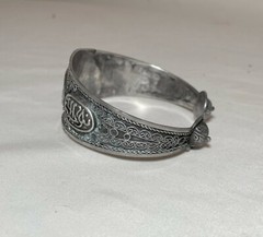 vintage ornate handmade Moroccan sterling silver filigree cuff bracelet signed