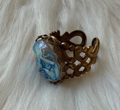 Art Glass Man in the Moon Face Adjustable Ring By Grandmother’s Buttons