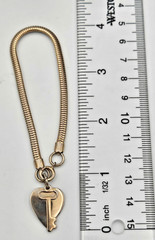 Vintage Gold Tone Heart Key Charm Bracelet 6 3/4″ Smooth Chain