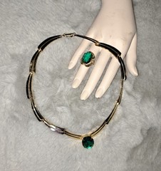 Vintage Vargas Cocktail Ring Necklace Set 18 KT H.G.E. Emerald Green Gold