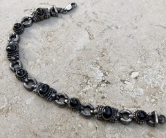 🖤✨AUTHENTIC VINTAGE STERLING SILVER BLACK ONYX LINK ESTATE JEWELRY BRACELET ✨🖤