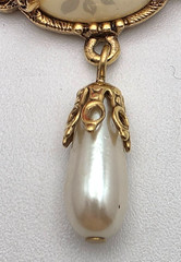 Vintage 1928 Porcelain Rose Faux Pearl Drop Necklace Gold Tone 16 in
