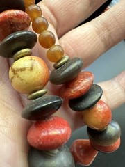 Vintage Crackled Bovine Horn Dyed Bone Wood Bead Necklace 19” Hook Clasp